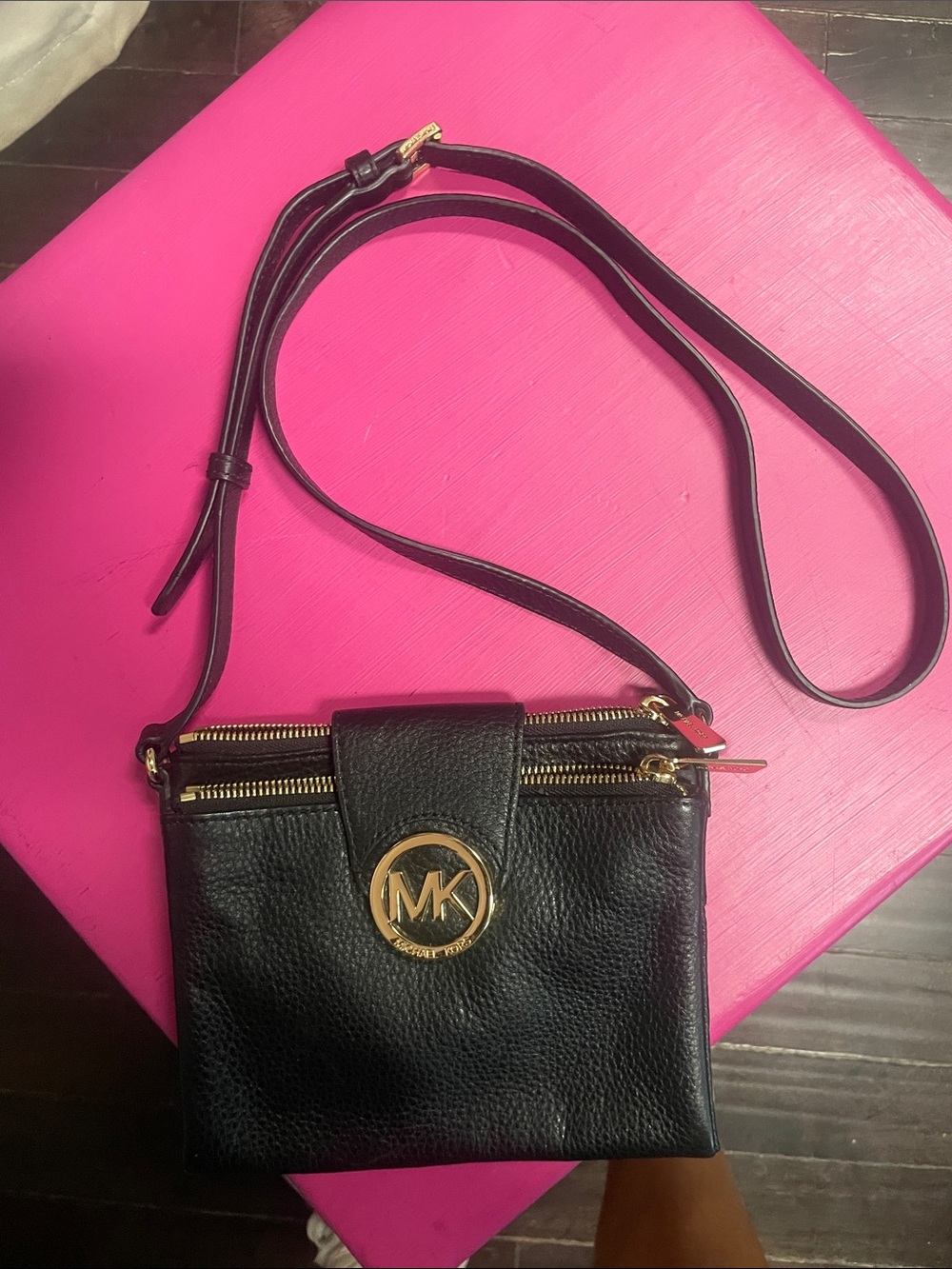 Michael Kors Black Leather Crossbody with Gold Hardware